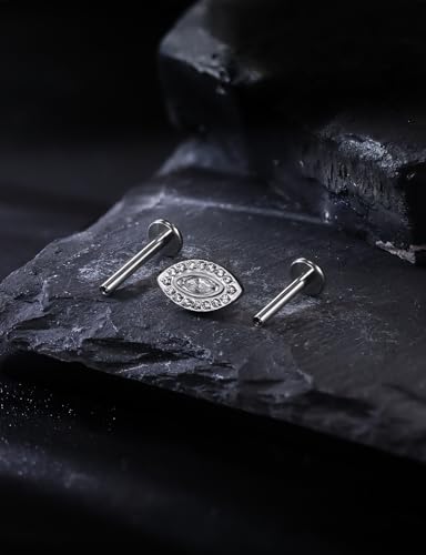 16G Astm F136 Titanium Internal Thread Flat Back Earrings Nose Studs Tragus Forward Helix Conch Cartilage Lobe Earrings Stud Medusa Labret Monroe Lip Ring Piercing Jewelry For Women Men - size: 16G--Style K