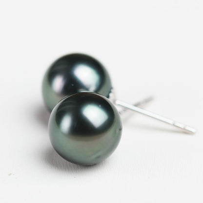 Gifts for Wife Anniversary 18K Gold Pearl Stud Earrings for Women- Genuine Handpicked Nature Tahitian Black Pearls Earring- Birthday Christmas Mothers Day Valentine's Jewelry Gifts - color: 18K White Gold Plated Sterling Silver