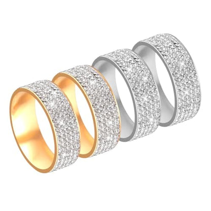 AHANDMAKER 4Pcs 2 Colors Men's Tie Ring Clasp Tie Accessories with Diamond Crystal Necktie Ring Solid Ties Tacks Accessories Necktie Clips Holder Stylish Clasp Rings for Wedding Jewelry Gifts