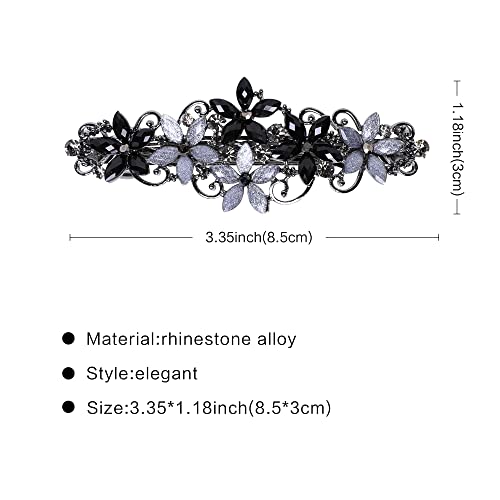 Flower Rhinestone Hair Barrettes for Women Fine Hair Glitter Sparkle Fancy Hair Clips for Women And Girls Elegant Pearl Barrettes (Black&Gray) - color: Black&Gray