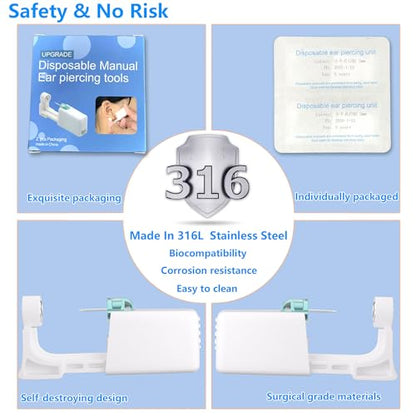 Ear Piercing Kit - Disposable Piercing Gun Preloaded with Different Style 4mm Studs, at Home Self Piercer Kit (Classic Blue Diamond) - color: Classic Blue Diamond