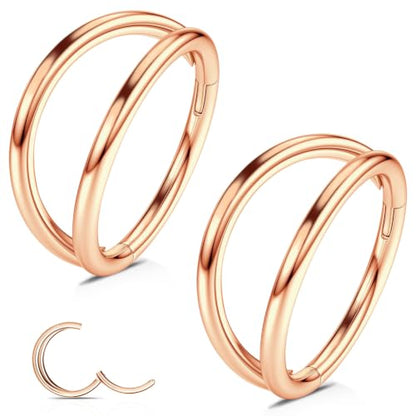 WBRWP 2PC Titanium Double Hoop Nose Rings: 16G/18G/20G Cartilage Earrings Septum Rings Clicker, Hypoallergenic Lightweight Conch Piercing Jewelry Black Gold Silver Rose Gold - color: Rose Gold, size: 16g 7mm