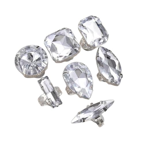 7PCS Elegant Teardrop Crystal Rings Set, Adjustable Alloy Jewelry for Party Wedding Gifts & Special Occasions Large Rhinestones Rings Set