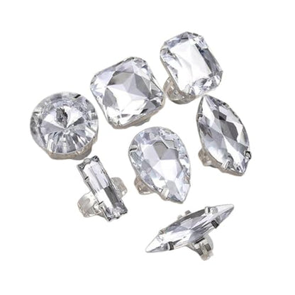 7PCS Elegant Teardrop Crystal Rings Set, Adjustable Alloy Jewelry for Party Wedding Gifts & Special Occasions Large Rhinestones Rings Set