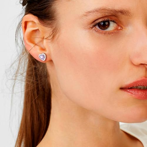 Bestyle 8mm Small Birthstone Earrings for Women with Hypoallergenic Sterling Silver Post,Sparkle Heart/Round Womens Studs Earrings, Great Birthday/Christmas/Anniversary Jewelry for Wife Mother - color: 06. June Alexandrite-Heart