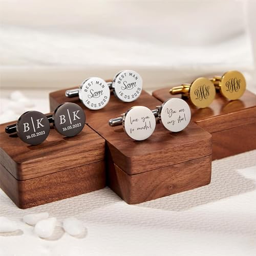 Kooer Personalized Men's Wedding Cufflinks, Custom Father Of The Bride Cuff Links Jewelry Gift For Men Him Groom Groomsman - style: Custom listing - any text or photo