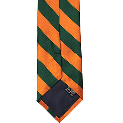 tiemart Men's Striped Tie Standard Length - color: Hunter Green and Orange