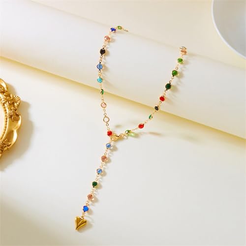 Long Heart Pendant Necklace Colorful Rhinestone Y Necklace Heart Lariat Jewelry Multicolor Party Outfit Accessory - color: A3:lariat necklace