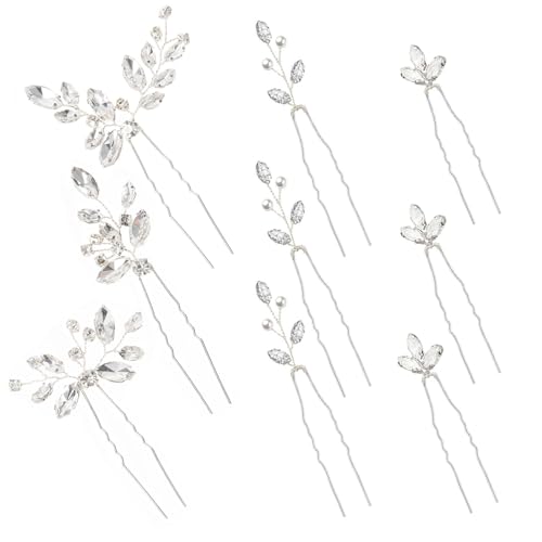 9 Pieces Hair Accessories Bride Hair Pins Rhinestone Bridal Hairpiece for Women Crystal Jewelry for Bridesmaids Flower - color: A Silver
