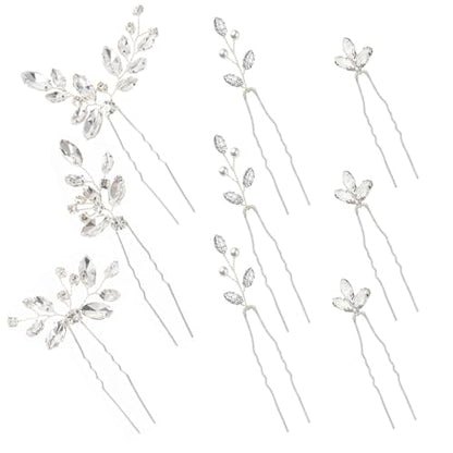9 Pieces Hair Accessories Bride Hair Pins Rhinestone Bridal Hairpiece for Women Crystal Jewelry for Bridesmaids Flower - color: A Silver