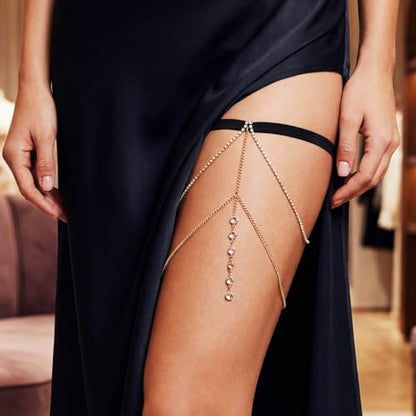 Rhinestone Thigh Chain Beaded Thigh Jewelry for Women - color: Glod