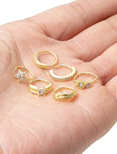 Akeoqi 12Pcs Nose Ring Hoop Cartilage Earring Cute Leaf Star CZ Butterfly Paved Nose Piercing Jewelry for Women men Silver Gold Plated 20G - color: B:Gold2