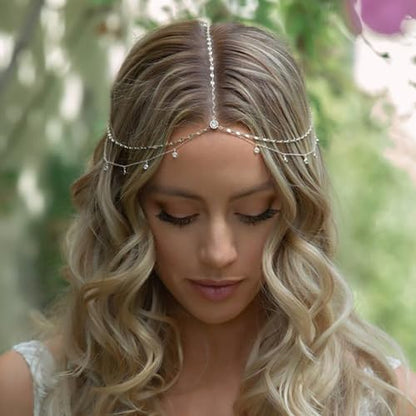 STONEFANS Rhinestone Head Chain Silver Bride Headpiece Wedding Headbands Chain Layered Festival Prom Hair Accessories for Women And Girls (silver) - color: Silver