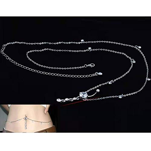 KunBead Piercing Navel Waist Chain Belly Button Ring Surgical Steel Sexy Love Dangle Body Jewelry - color: blue