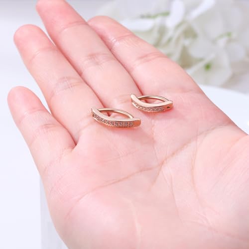 Clicker Belly Button Ring Hoop Belly Button Ring 14G Navel Ring | Surgical stainless steel hinged belly button ring for belly button piercing, navel body jewelry for women and men - color: CZ-Rose gold