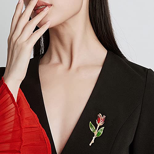 Pearl Diamond Brooch Pins for Dress Sweater Scarf, Wedding Party Decoration Birthday Christmas Gift - style: Red Rose