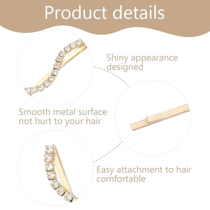 Nogeqi 16PCS Rhinestone Bobby Pins, Decorative Rhinestone Hair Clips, Elegant Metal Crystal Diamond Hair Pins for Women Girls Bridal Wedding Party Accessories (Gold)