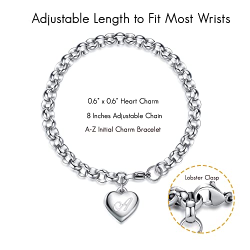 TONY & SANDY Initial Charm Bracelets for Girls Women Stainless Steel A-Z Bracelet Personalized Gifts Birthday Graduation Easter Basket Stocking Stuffers for Teens Girls Women Jewelry - style: A - Heart
