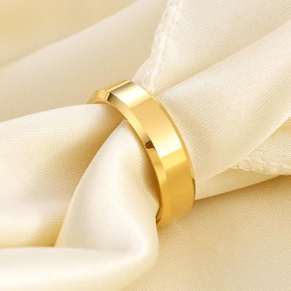Stainless Steel Wedding Band Ring For Men Women | Sandblasted matte finish, 4mm/6mm/8mm widths, steel/black/gold-tone colors, everyday wear, wedding - color: Smooth-6mm-Gold