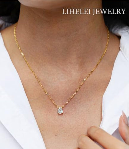 Diamond Pendant Necklaces for Women, Dainty 18k Gold/White Gold Plated Necklace, Gold/Silver Simple Choker Necklaces for Women, Trendy Jewelry Gifts - color: Teardrop -Gold