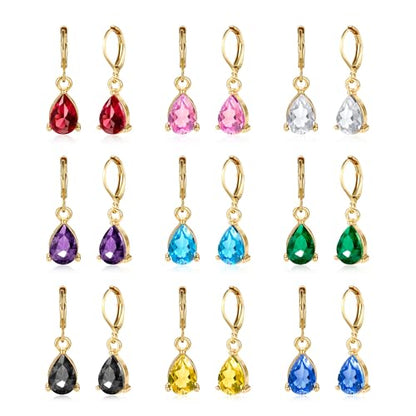 Dangle Earrings for Women Multicolor Crystal Drop Earrings Set Leverback Teardrop Earrings 925 Silver and 14K Gold Plated Hypoallergenic Fashion Cubic Zirconia Dangle Earrings Trendy Jewelry Gifts for Women - style: Teardrop Set-G 4
