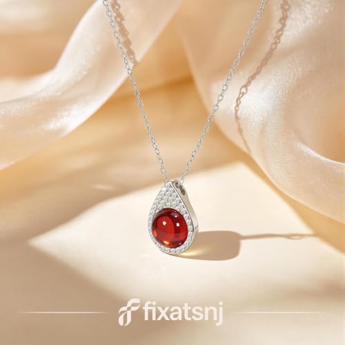 Women Trendy Faux Crystal Pendant Necklace 18K Gold/Silver Plated | CZ Halo Teardrop Drop Pendant Necklace Lightweight Fashion Jewelry Set Stackable For Wedding Daily Wear - color: Red