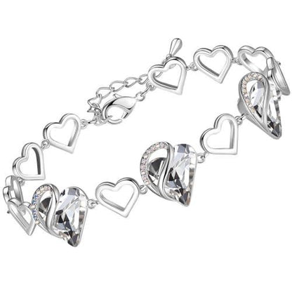 Leafael Infinity Love Heart Gift Bracelet for Women, Birthstone or Healing Stone Crystal, Silver Tone Birthday Jewelry for Her, Mom, and Wife, 7-inch Chain and 2-inch Extender - color: 04a-April-Clear White Crystal