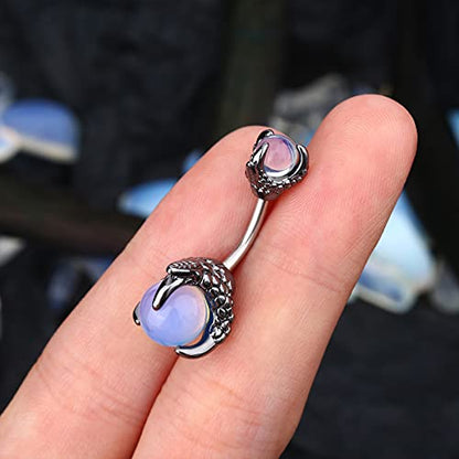 CM Crareesi Mania Skull Hand Halloween Belly Button Rings Natural Stone Claw Piercing Navel Rings for Women - color: Gun Black Claw-Blue Opalite