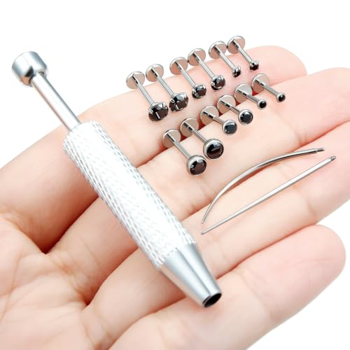 F136 Titanium 20/18/16g Flatback Earrings Nose Lip Rings Jewelry - color: Black, size: 18g