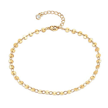 LOYATA Dainty Ankle Bracelet,14K Gold Plated Tiny Bead Anklet Dainty White Cubic Zirconia Cross Tassel Foot Chain Cute Lucky Moon Evil Eye Foot Jewelry Boho Anklets for Women - color: sequins