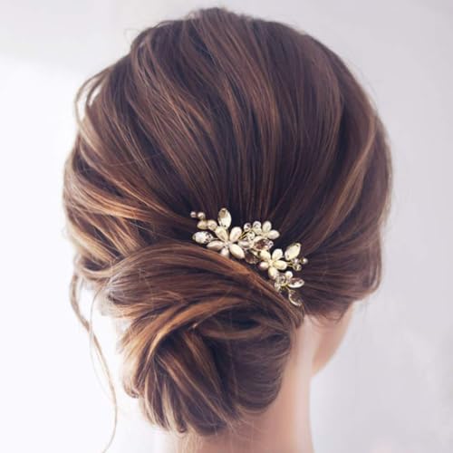 JAKAWIN Pearl Wedding Hair Accessories Bridal Clip Decorative Hair Pins | Bridesmaid Silver Gold Updo Piece for Women - color: 2 Gold