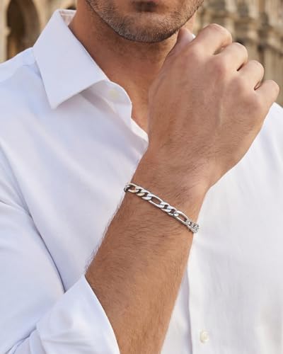Stainless Steel 5 mm Figaro Link Chain Bracelet (6.5-8 Inches) | Diamond-Cut Figaro Chain Bracelet 5 mm for Men and Women 18K Gold & Silver - size: One Size