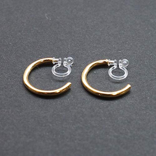 Women's Twisted Invisible Hoop Clip On Earrings Gold Silver Textured Comfortable Non Pierced Earrings - color: Hoop1 Gold