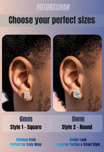 Magnetic Earrings for Men 5A Cubic Zirconia Stainless Steel Clip On Earring | 2 Pairs Fake Earrings Non Pierced Magnet Nose Stud Piercings for Women, 5/6/7/8MM Simulated Diamond, Gold/Silver/Black Color - color: Gold-Style Two-6mm