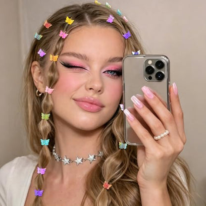 Mini Butterfly Hair Clips, Y2K 90s 50pcs Tiny Cute Festiva Hair Accessories, Small Claw Barrette jewelry for Women Girls (Rainbow Plating) - color: Rainbow Plating