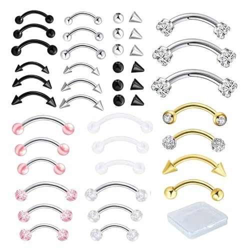 Suotarn Eyebrow Piercing Jewelry Surgical Steel Curved Barbell Tiny Eyebrow Ring Vertical Labret Lip Jewelry Ear Rook Helix Conch Daith Earrings For Women Men 16g 6mm/8mm/10mm