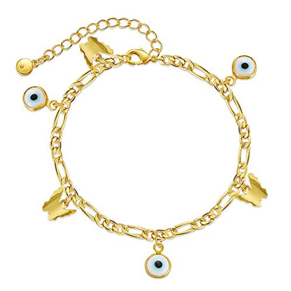 Dainty Gold Bracelets for Women, 18 Gold Plated Adjustable Evil Eye/Butterfly/Beaded/Pearl/Heart/Turquoise Handmade Bracelet for Women - style: Evil Eye and Butterfly