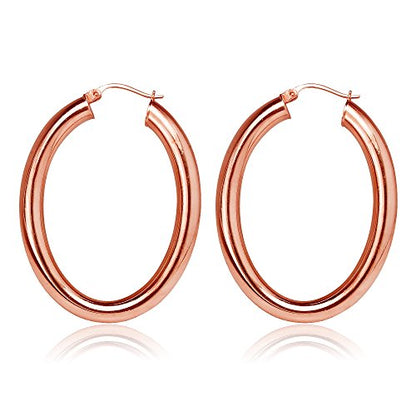 Hoops & Loops 925 Sterling Silver 4.5mm Thick Oval Diamond-Cut Hoop Earrings, 25mm 30mm, Silver, Yellow Gold, Rose Gold & Black - color: Rose Gold 30mm-1.2''