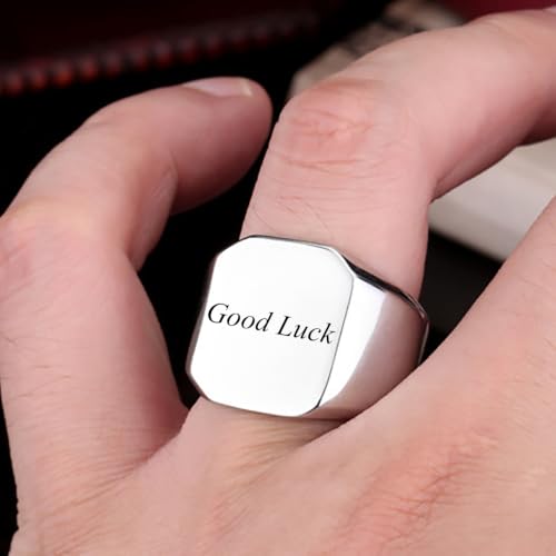 Stainless Steel Square Signet Rings for Men Women Gold/Silver Plain Pinky Thumb Ring, Gift for Dad Husband - color: Square Silver-Custom
