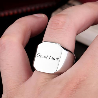 Stainless Steel Square Signet Rings for Men Women Gold/Silver Plain Pinky Thumb Ring, Gift for Dad Husband - color: Square Silver-Custom