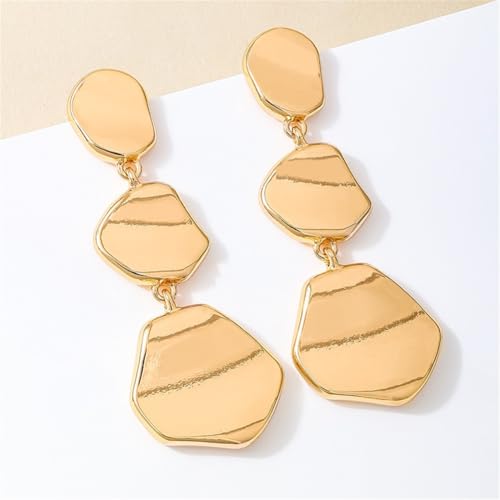 Dainty Alloy Retro Smooth Geometric Circular Lightweight Dangle Drop Earrings Gold-plated Irregular Stud Earrings for Women - style: Gold