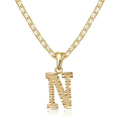 Barzel 18K Gold Plated Initial Necklace with Diamond Cut Initial, Waterproof, High Polish Finish, Made in Brazil - style: N