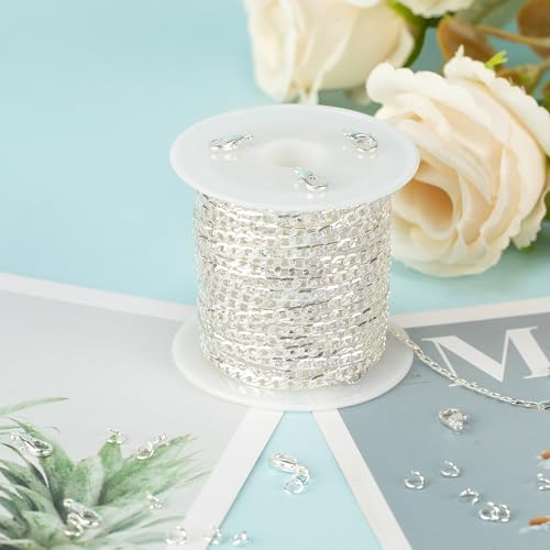 UMAOKANG 16.4 Feet Silver Cuban Chains for Jewelry Making Silver Plated Brass Necklace Chain on Spool with Jump Rings and Lobster Clasps - color: Silver Cuban
