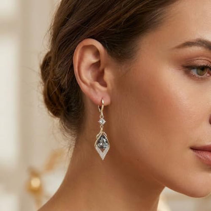 Sonateomber Gold Silver Small Hoop Dangle Earrings for Women, Trendy Dainty Rhinestone CZ Dangling Prom Wedding Leaf Flower Snowflake Butterfly Starfish Fashion Jewelry Gift - color: Light Blue