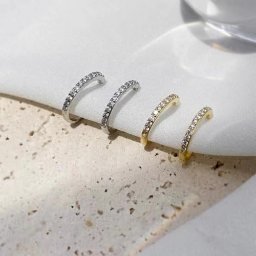 Clip On Earrings for Women 14K Gold Plated Hoop CZ Huggie Hoops Small Adjustable Non Pierced Fake Golden Earrings Invisible Hoop Clip On Earrings - color: 1 Pair Gold