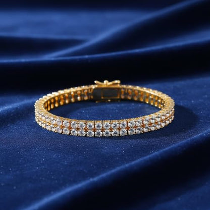 2 Rows Tennis Bracelets for Women Men - 18K Yellow Gold Plated 3mm Round Cut Cubic Zirconia Classic Tennis Bracelet, Size 6.5-8.5 Inch - color: Gold - 2 Rows, size: 7 inch