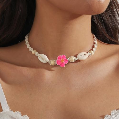 Nackiy Shell Necklace for Women, Handmade Summer Beach Jewelry Gift | Natural Sea Shell Necklace, Adjustable Collar Fit, Coastal Beach Style, Shell Starfish Charms, Lightweight Summer Jewelry - color: Pink