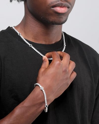 LuxeFlex 4mm Iced Out Four Leaf Tennis Chain,White Gold Plated with 5A Zircon Stones, exquisite Handmade Hip Hop Bling Necklace Perfect Unisex Jewelry Gift - color: White Gold, size: 20 INCH