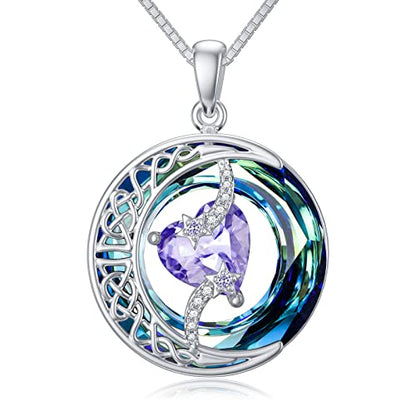 TOUPOP Birthstone Necklace Women Sterling Silver Moon Star Birthday Jewelry | Celtic Moon Pendant with Blue Crystal Anniversary Christmas Jewelry Gifts for Wife Mom Her - color: A-06-Alexandrite