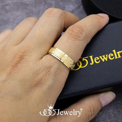 555Jewelry 4mm Sandblast Stainless Steel CZ Wedding Band Ring for Women & Men - color: Gold Style 9